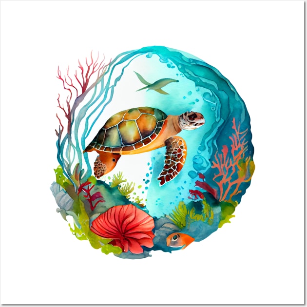 Sea Turtle Swimming Wall Art by MikeNotis